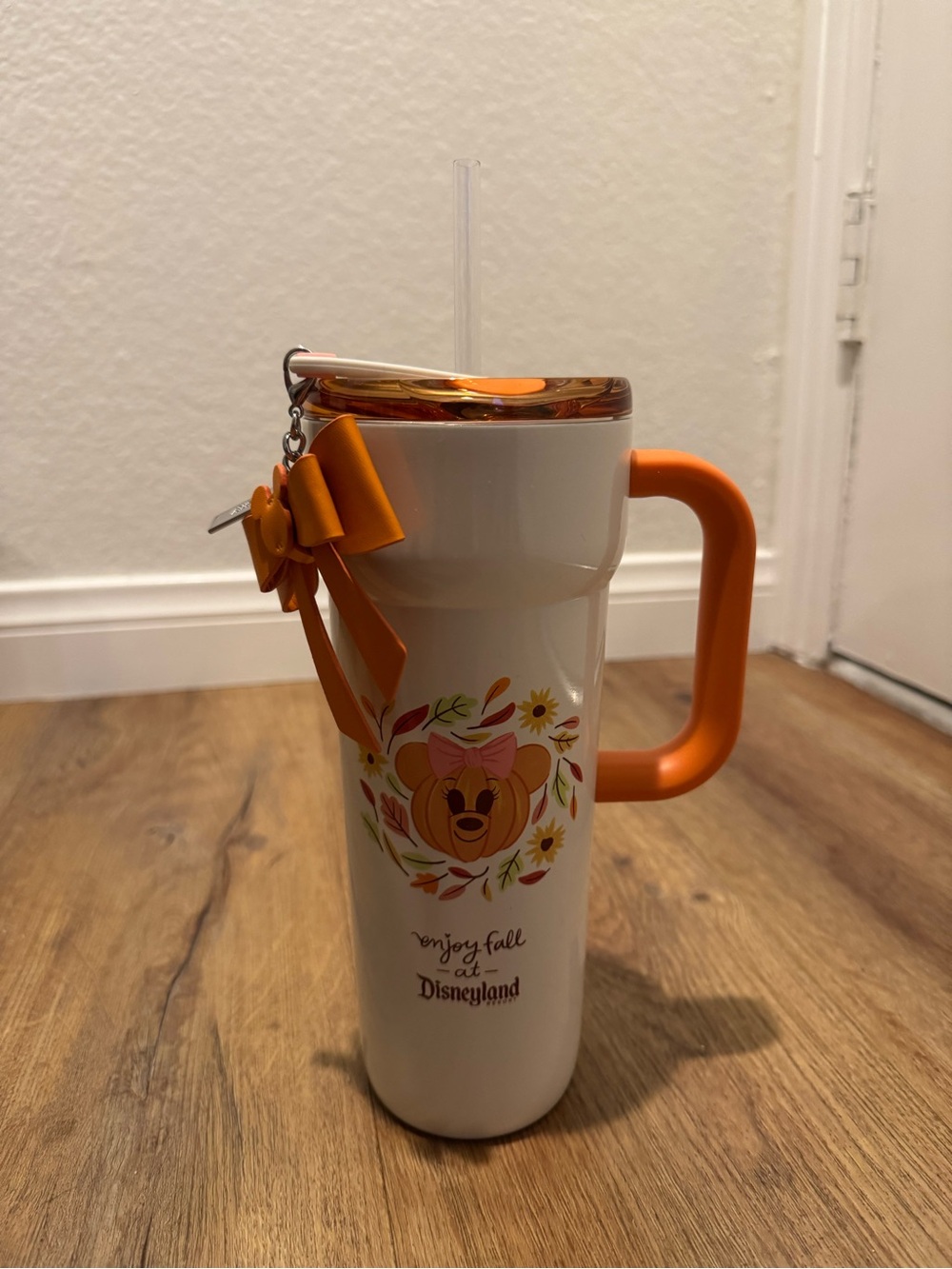 Starbucks White and Orange Fall Character Travel Mug with Bow Charm